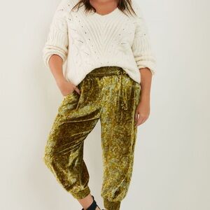 Anthropologie Gloria Velvet Joggers - Chartreuse